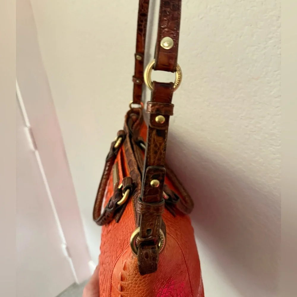 Brahmin Mini Arno Satchel Orange Croc Embossed Leather - Picture 11 of 14